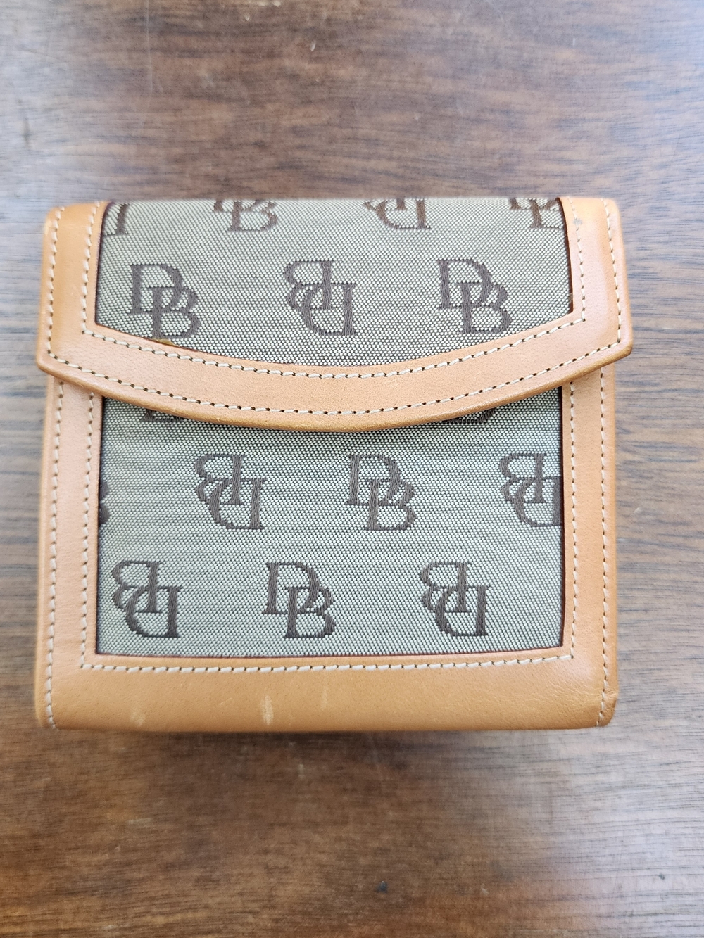 Dooney & Bourke Vintage DB Monogram Canvas & Leather Small French Flap Wallet